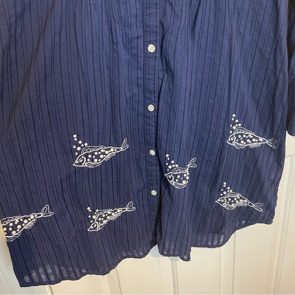 Soft Surroundings | Navy Blue Fish Embroidered Beaded Top - Picture 2 of 6
